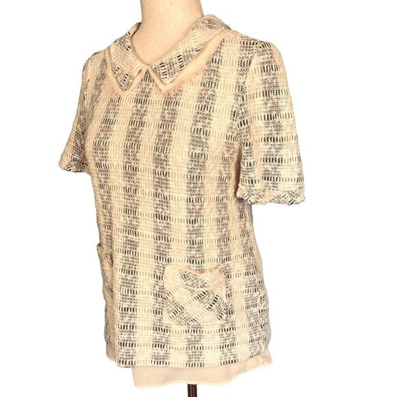 Anthropologie 9-H15 STCL Collared Knit Tweed Boucle Short Sleeve Top Medium - Picture 5 of 8